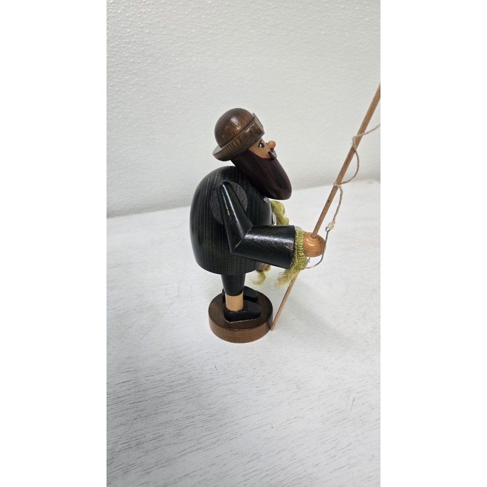 Vintage Erzgebirge Christmas German Smoker Fisherman Wood Incense Figurine - Picture 6 of 6